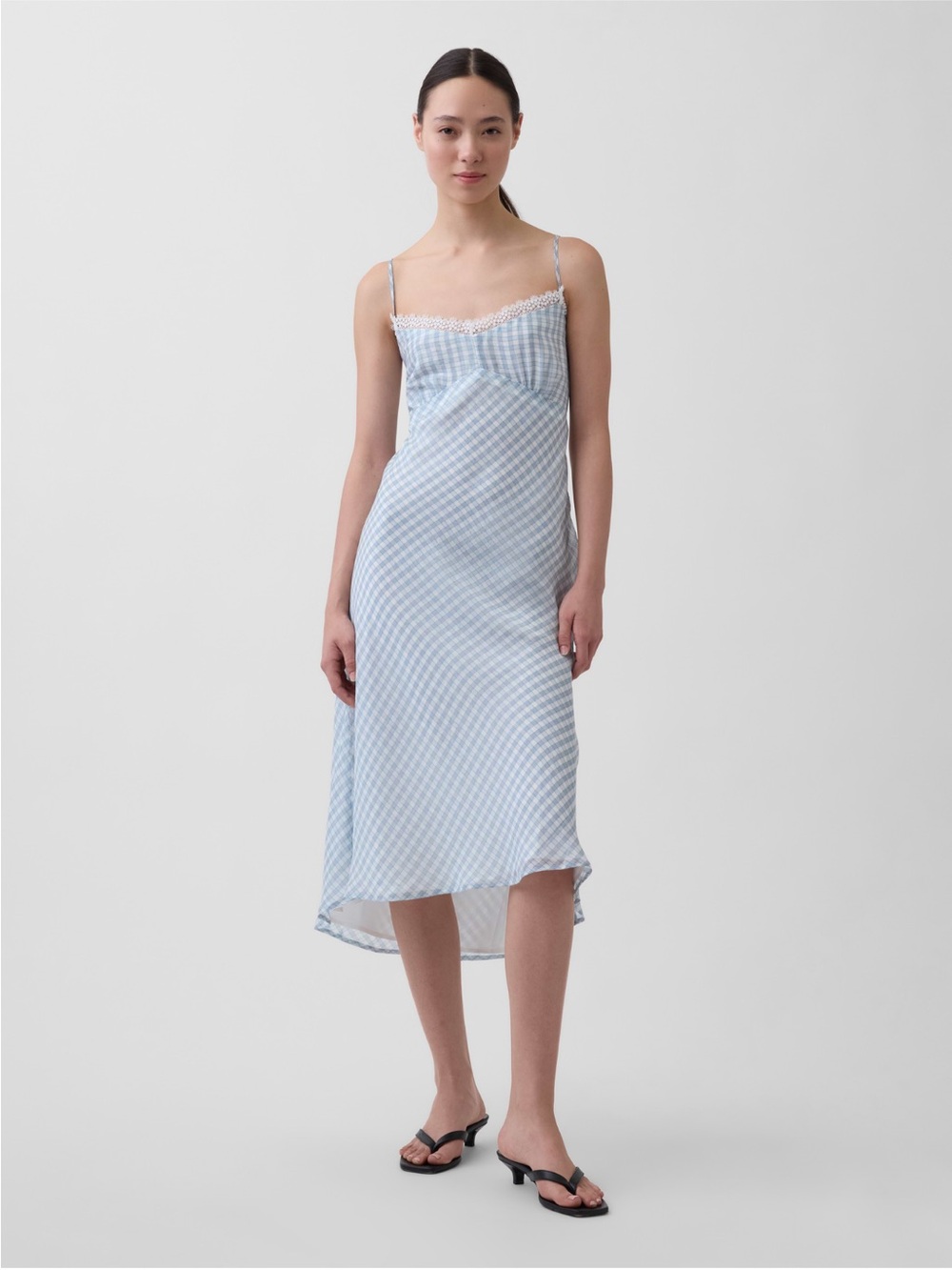 GAP Blue Gingham Slip Dress with Lace Trim